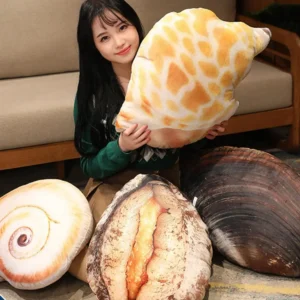 Large orange conch shaped throw pillows with PP cotton fill, perfect for kids room decor in a coastal style. Unique, decorative, and affordable.