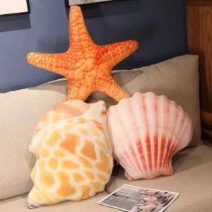 Novelty, large size, light pink seashell shaped throw pillows with PP cotton Fill for a beige couch, adding a touch of coastal style.