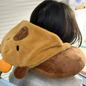 Capybara U-shaped Pillow Neck Pillows.A unique, small sized, brown U-shaped neck pillow for travel, filled with PP cotton, in an adorable Capybara style providing both comfort and style, posing as a decorative and distinctive piece.