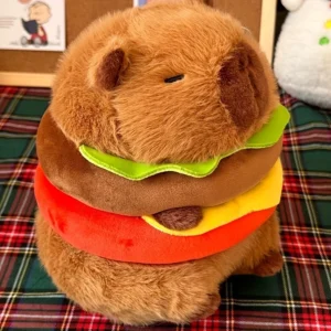 Brown Hamburger Capybara Weird Throw Pillows. A combo style, small sized, adorable and slightly weird Capybara shaped brown throw pillows, perfect for Friends or Kids’ gifts, filled with soft PP cotton, and used for decorative purposes.